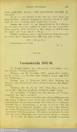 Vereinsbericht 1885/86