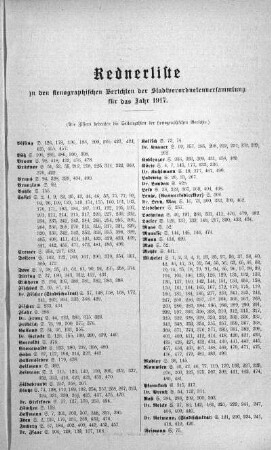 Rednerliste zu den stenographischen Berichten der Stadtverordnetenversammlung für das Jahr 1917