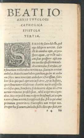 Beati Ioannis Theologi Catholica Epistola Tertia.