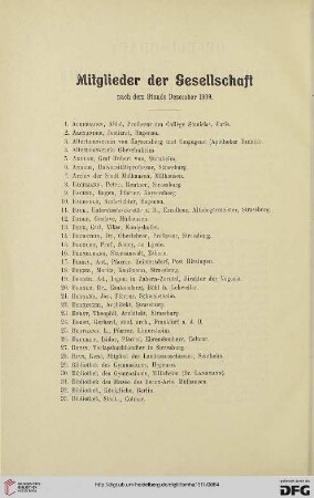 Mitglieder der Gesellschaft nach dem Stande Dezember 1909