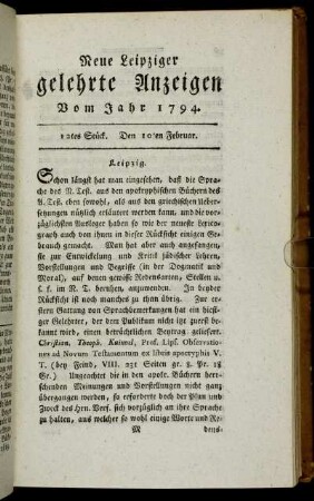 12tes Stück. Den 10ten Februar.