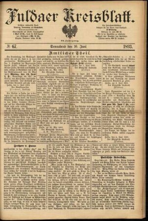 Erste Ausgabe vom Samstag, den 10. Juni 1893.