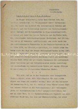 Mitteilung der Pragopress zur Publikation "Die Vergangenheit warnt" betreffend die Besetzung der Tschechoslowakei durch die Nationalsozialisten