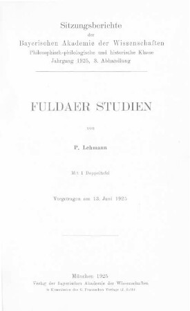 Fuldaer Studien. [1]