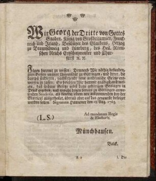 Wir Georg der Dritte von Gottes Gnaden,[...]
