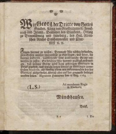 Wir Georg der Dritte von Gottes Gnaden,[...]