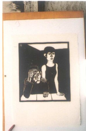 Arbeitsloser mit Frau. Linolschnitt (1928; H. Rose)