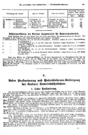 F. Über Pensionierung und Hinterbliebenen-Versorgung der Berliner Gemeindeschullehrer