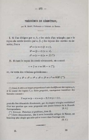 Théorèmes de géométrie.