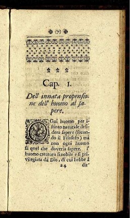 Cap. 1. Dell' innata propensione dell' huomo al sapere.