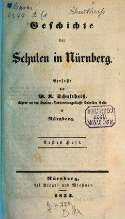 Geschichte der Schulen in Nürnberg. 1