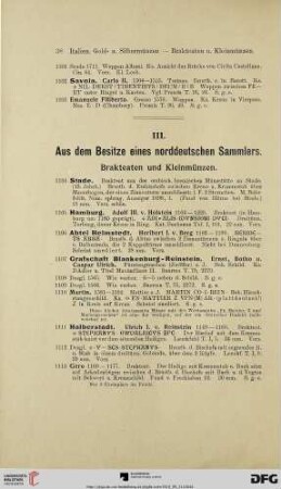 III. Aus dem Besitze eines norddeutschen Sammlers. Brakteaten und Kleinmünzen (Nr. 1104-1195)