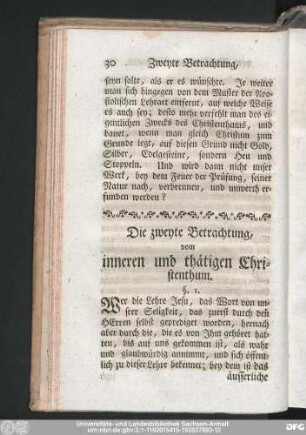 Die zweyte Betrachtung, vom inneren und thätigen Christenthum.