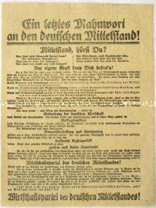 Aufruf der Wirtschaftspartei zur Reichstagswahl am 4. Mai 1924