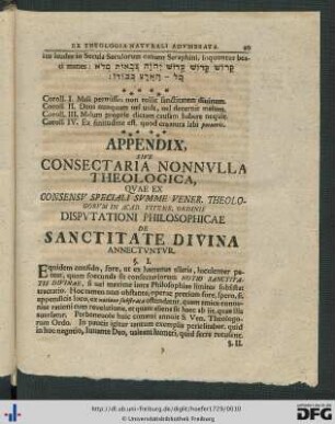 Appendix, Sive Consectaria Nonnulla Theologica.