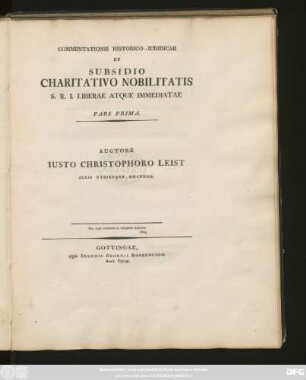 Ps. 1: Commentationis Historico-Iuridicae De Subsidio Charitativo Nobilitatis S. R. I. Liberae Atque Immediatae