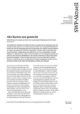 Alte Karten neu gemischt : Stabilität kann in Somalia nur durch eine repräsentative Regierung erreicht werden