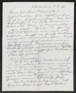 Brief von Fritz Brehmer an Margarete Hauptmann