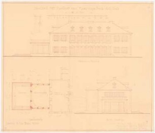 Haus Darré, Berlin-Dahlem Umbau: Gartenansicht, Grundriss und Westansicht 1:100