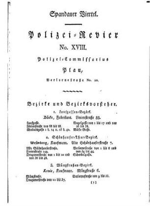 Spandauer Viertel. Polizei= Revier No. XVIII.