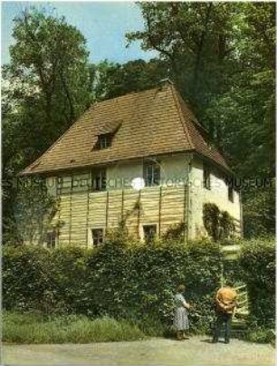 Schallfolie auf Postkarte mit Ansicht des Goethehauses Weimar, im Briefumschlag
