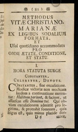83-123, Methodus Vitae Christiano-Marianae Ex Legibus Sodalium Formata, Et Usui quotidiano accommodata Pro omni Aetate, Conditione, Et Statu.