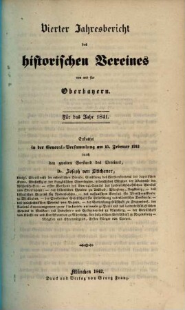 Jahresbericht des Historischen Vereins von Oberbayern. 4. 1841 (1842)