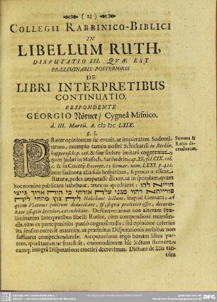 Disputatio III. Quae est Praeliminaris Posterioris De Libri Interpretibus Continuatio