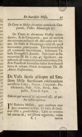 41-68, De Vasis sacris aliisque ad Sanctum Missae Sacrificium celebrandum
