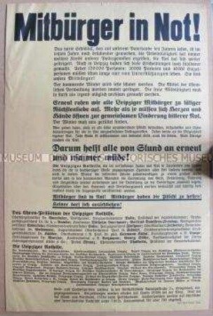 Maueranschlag mit einem Spendenaufruf der Leipziger Nothilfe