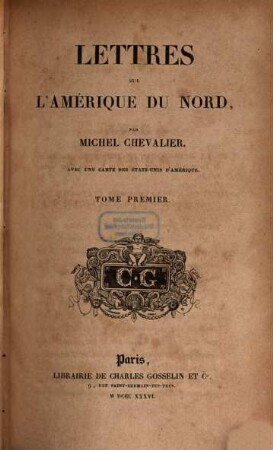 Lettres sur l'Amérique du Nord : avec une carte des États-Unis D'Amérique, 1