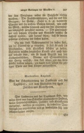 Siebendes Kapitel. Von der Lebensordnung der Landleute und der Taglöhner, und dem Verhalten bey ihren Zufällen und Krankheiten