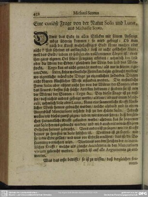 Eine curiöse Frage von der Natur Solis und Lunae