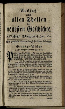 XXV. Stück. Coburg, den 18. Jun. 1760.