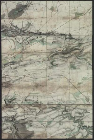 Umgebungskarte von Prag, ca. 1:15 000, Lithographie, ca. 1840 : [Umgebung von Prag]. - [Ca. 1:15 000]. - [S.l.] , [ca. 1840]. - 1 Kt. auf ... Bl. : Kreidelithogr. ; je Bl. 32 x 24 cm. - Mit Schraffen u. Übersichtsbl. auf d. Rücks. von Bl. 8
