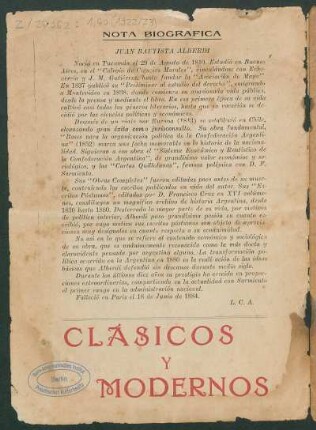 Nota biográfica - Juan Bautista Alberdi