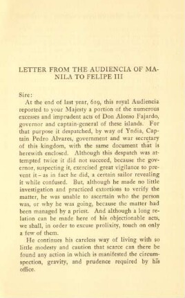 Letter from the Audiencia of Manila to Felipe III.