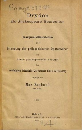 Dryden als Shakespeare-Bearbeiter