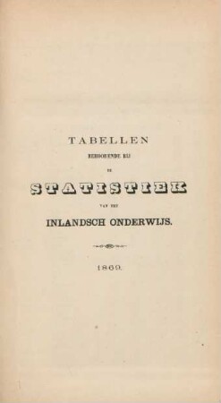 Tabellen behoorende bij de statistiek van het inlandsch onderwijs 1869