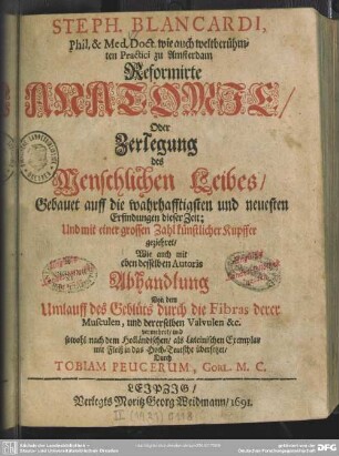 Reformirte Anatomie : oder Zerlegung des Menschlichen Leibes