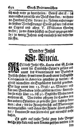 Von der Insul St. Lucia.
