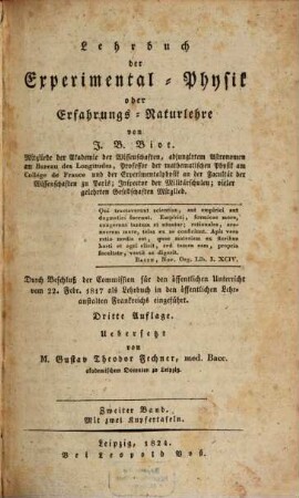 Lehrbuch der Experimental-Physik oder Erfahrungs-Naturlehre : durch Beschluß der Commission für den öffentlichen Unterricht vom 22. Febr. 1817 als Lehrbuch in den öffentlichen Lehranstalten Frankreichs eingeführt, 2