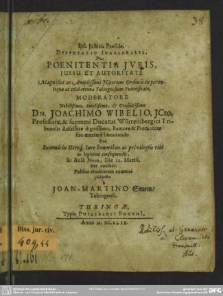 Disputatio Inauguralis De Poenitentia Jvris
