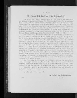 Verfügung, betreffend die dritte Kriegsanleihe