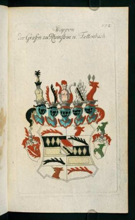 532r-532v, 532. Wappen der Grafen zu Rheinstein u. Taettenbach