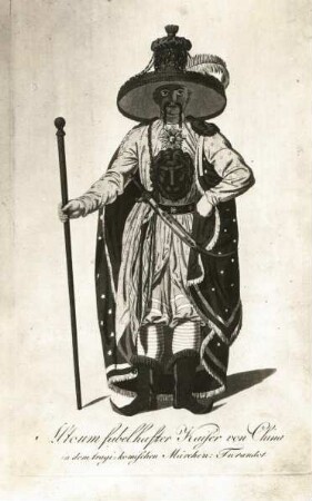 Theaterkostüm "Altoum fabelhafter Kaiser von China in dem tragi-komischen Märchen: Turandot" (Kolorierter Stich; 24,6 x 16,3 cm). Aus: Kostüme aus dem Königlichen Nationaltheater in Berlin, Berlin 1808