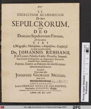 Exercitium Academicum De Iure Sepulcrorum