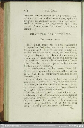 Chapitre dix-septième. Les combinaisons