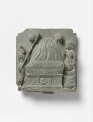 Die Verbrennung der sterblichen Überreste des Buddha (im Sarg)