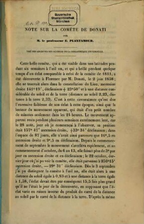 Note sur la comète de Donati